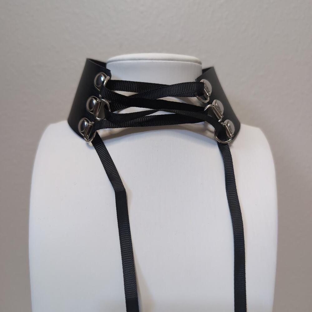 Faux Leather Lace Up Choker Collar